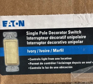 Qty 50 Eaton 7501V Decorator Switches, 15A, Single-Pole, 120V-277V, Ivory - Picture 1 of 12