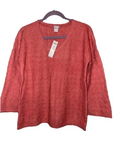 NWT Chicos Coral Pointelle Sweater Size 2 Or Medium/Large - Picture 1 of 6