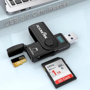 USB 3.0 SD Card Reader, Rocketek 2 Slots Memory Card Reader with a Build-in - Picture 1 of 8