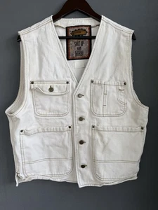 Shut Up And Work VTG Vest Mens Large Off White Denim Button Up Pockets Workwear - Picture 1 of 10