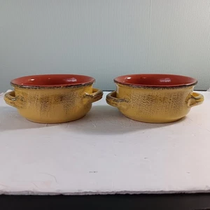 Pair Of De Silva (Italy) 5" Glazed 2 Handle Terra Cotta Soup/Chili Bowls - Picture 1 of 7