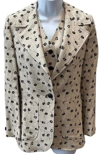 Vintage 70s Ernest Strauss Floral Blazer & Vest  S/M Beige Black Disco EUC Rare - Picture 1 of 14