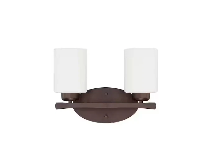 Iluminación para el hogar 13x9 pulgadas tocador de bronce de 2 luces luz de vidrio blanco suave Foto 1 de 2