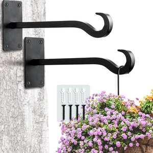 Bird Feeder Hanger: 8-Inch Wall-Mounted Plant Bracket Outdoor - 2 Pieces Blac... - Picture 1 of 9