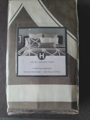 Hotel Collection King Pillow Shams / Pillowcases Grey & White Pima Cotton - Изображение 1 из 4