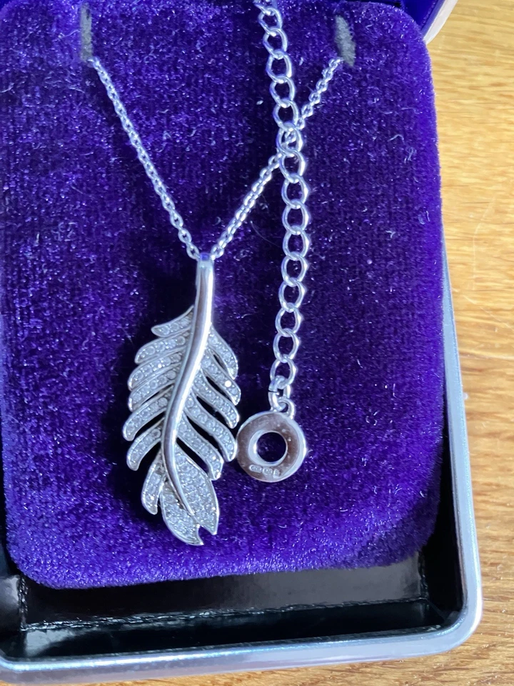 VAN PETERSON .925 STERLING SILVER CZ Paved Feather Pendant Necklace, 5.1g   - Image 1 of 4