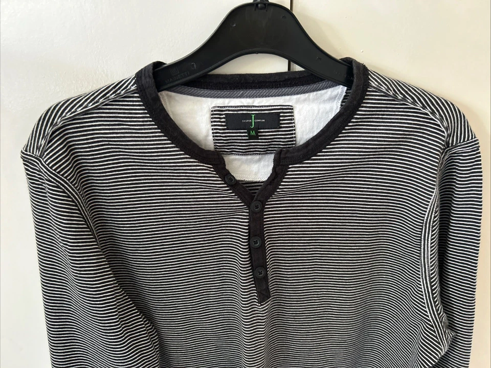 Jasper Conran Men’s Grandad  Black Stripe Long Sleeve Top Size M - Image 1 of 4