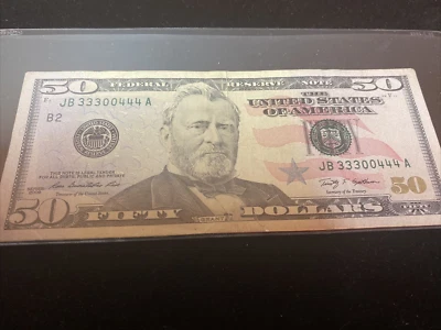 Fancy Serial Number $50 Dollar Bill Federal Reserve Note!!! Repeater Trinary! - Image 1 of 3