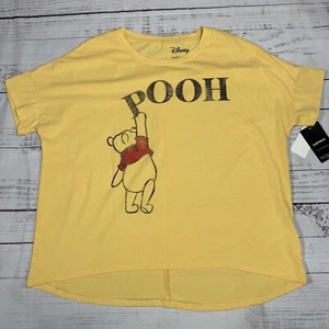 Disney Women's Pajama Top Sleepwear Short Sleeve Yellow Winnie The Pooh Sz L NWT - Picture 1 of 7