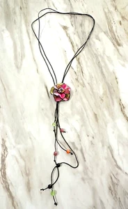 Schöne handgefertigte in Bali Leder Floral verstellbar Perlen schwarz Kordel Halskette - Bild 1 von 5