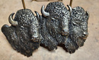 Rare BOUCLE DE CEINTURE EN ARGENT 3D ARNOLD GOLDSTEIN triple tête de bison de buffle