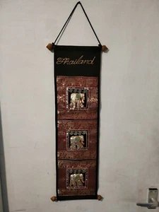 Thai BROWN Woven Silk 3D Elephants Wall Hanging 3 Storage Pockets Tapestry - Picture 1 of 5