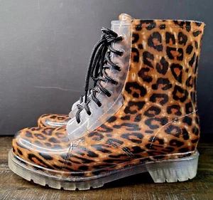 Madden Girl Portland Lace Up Rubber Rain Combat Boots Leopard  Women's Size 7 - Picture 1 of 11