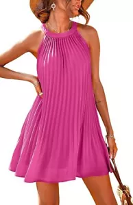 Woman's Pink Halter Neck Sleeveless Flowy Pleated Beach Sundress - XL (16-18) - Picture 1 of 2