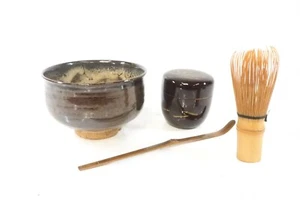 Vintage japanisches Teeservice für Matcha 4tlg Teeschale, Tee Schneebesen, Teelöffel um 2000 - Bild 1 von 12