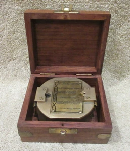 Antique Maritime Geological Compass Nautical Brass Surveyor Compass w/ Wood Box - Picture 1 of 5