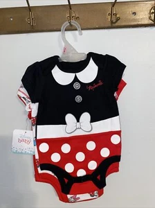 Girl's NWT Disney Baby 3 Pk Bodysuits Minnie Mouse Super Cute 0-3 M - Picture 1 of 4