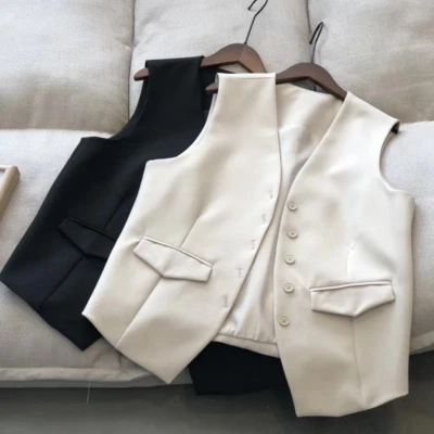Women Button Waistcoat Gilet Tank Tops Sleeveless Coat Jacket Casual Formal - Image 1 of 4