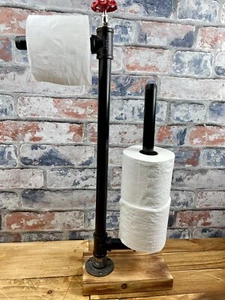 Industrial Style Pipework Steel Free Standing Double Toilet Roll Holder - Picture 1 of 8