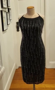 Johnny Dexter size 14 black beaded vintage style evening midi length dress - Picture 1 of 9