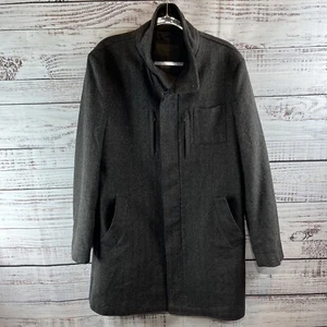 Zara Man Overcoat Mens XL Dark Gray Sport Moda Zip Button Up Lined Wool Blend - Picture 1 of 17