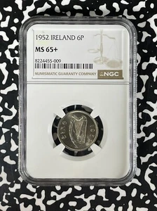 1952 Ireland 6 Pence Sixpence NGC MS65+ Lot#G172 Gem BU! - Picture 1 of 3