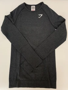 Gymshark Women Vital Seamless 2.0 Long Sleeved Top Body Fit Black Marl Size S - Picture 1 of 13