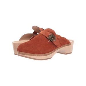 Women's Suede Clogs with Wood Soles in Burnt Orange - Picture 1 of 11