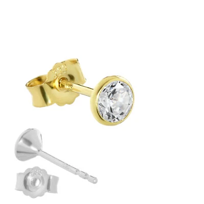 NKLAUS Single Ohrstecker Echt Gold 333er 4,5mm Cubic Zirkonia Damen Herren 0,52g 3753
