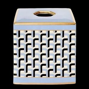 Jonathan Adler Porcelain Geometric Blue Versailles Pattern Tissue Box New