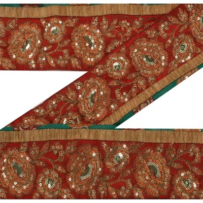 Cinta de decoración de Navidad con borde de sari de colección sánscrito rojo oscuro artesanía 1 yarda de encaje Foto 1 de 4