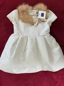 New NWT Janie And Jack Girls Dress Faux Fur Collar Underskirt Size 12-18 Months - Picture 1 of 3
