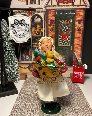 Byers Choice 2007 Girl Sleigh w/Toy Soldier, Bear, Ball, Candy Cane Joyce Signed - Image 1 of 4