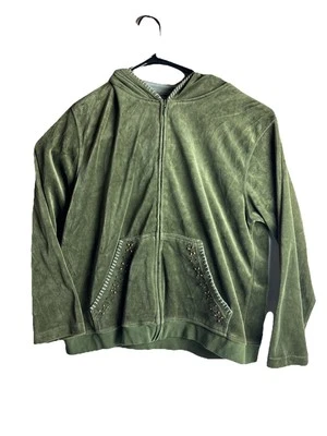 JANE ASHLEY женщина 2XL зеленый бархат тренировки толстовка с капюшоном длинным рукавом с камнями винтажный - Изображение 1 из 4