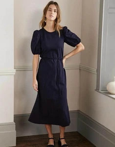 Boden Broderie Mix Jersey Midikleid dunkelblau Baumwolle Puffärmel 4P Petite - Bild 1 von 14