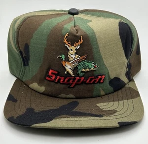 Snap-On Camo Trucker Hat Vintage 80s NOS Deer Duck Fish Embroidered New Era - Picture 1 of 5