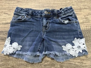 Cat & Jack Girls' Denim Shorts with Lace Appliqué – Kids Size 7/8 - Picture 1 of 7