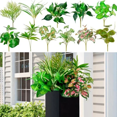 11 paquetes de plantas artificiales para exteriores, tallos verdes sintéticos de plástico resistente a los rayos UV... Foto 1 de 4