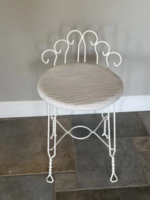 RARE Vintage Metal Vanity Chair  Stool With Rare Peacock Style Back Twisted Legs - Image 1 of 4
