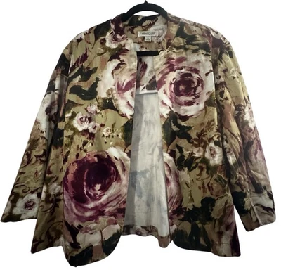 Coldwater Creek Purple Rose Blazer Sz XL Open Front 3/4 Sleeve Mandarin Collar - Image 1 of 4