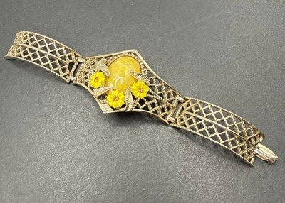 Pulsera Vintage Tono Dorado Flores Amarillas Estrás J2 Foto 1 de 4