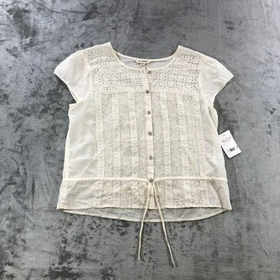 Camisa Lucky Brand Mujer Pequeña Marfil Encaje Botón Frontal Boho Campesina Blusa Foto 1 de 4