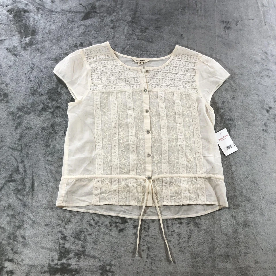 Camisa Lucky Brand Mujer Pequeña Marfil Encaje Botón Frontal Boho Campesina Blusa Foto 1 de 4