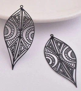 2/10 x 32mm Hoja Étnica - Dijes de Pendiente de Filigrana - Imagen 1 de 16