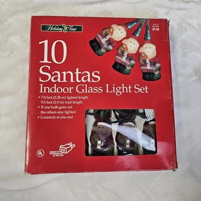 Vintage Santa Indoor Glass String Light Set 10 Lights 7.8' Length Tested Xmas - Image 1 of 4