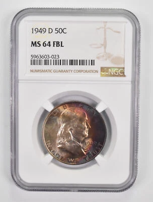 MS64 FBL 1949-D Franklin Half Dollar NGC INSANE Toning *0016 - Image 1 of 3