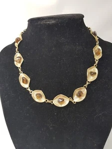 Vintage Starburst Tiger Eye Stone Statement Necklace Gold Tone - Picture 1 of 6