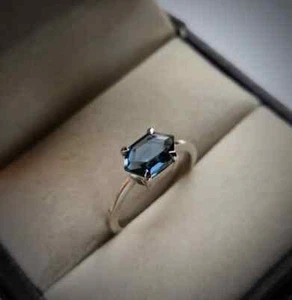 London Blue Topaz Gemstone Ring Promise Ring 925 Sterling Silver Minimalist Ring - Picture 1 of 10