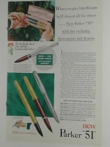 1950 PARKER PEN advertisement for Parker 51 pen aero-metric Ink System - Imagen 1 de 3