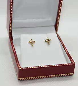 10K YELLOW GOLD CHAMPAGNE DIAMOND STUD EARRING .10CTW Rd Diam New - Picture 1 of 4